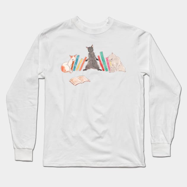 Bookend Cats Long Sleeve T-Shirt by TOCOROCOMUGI